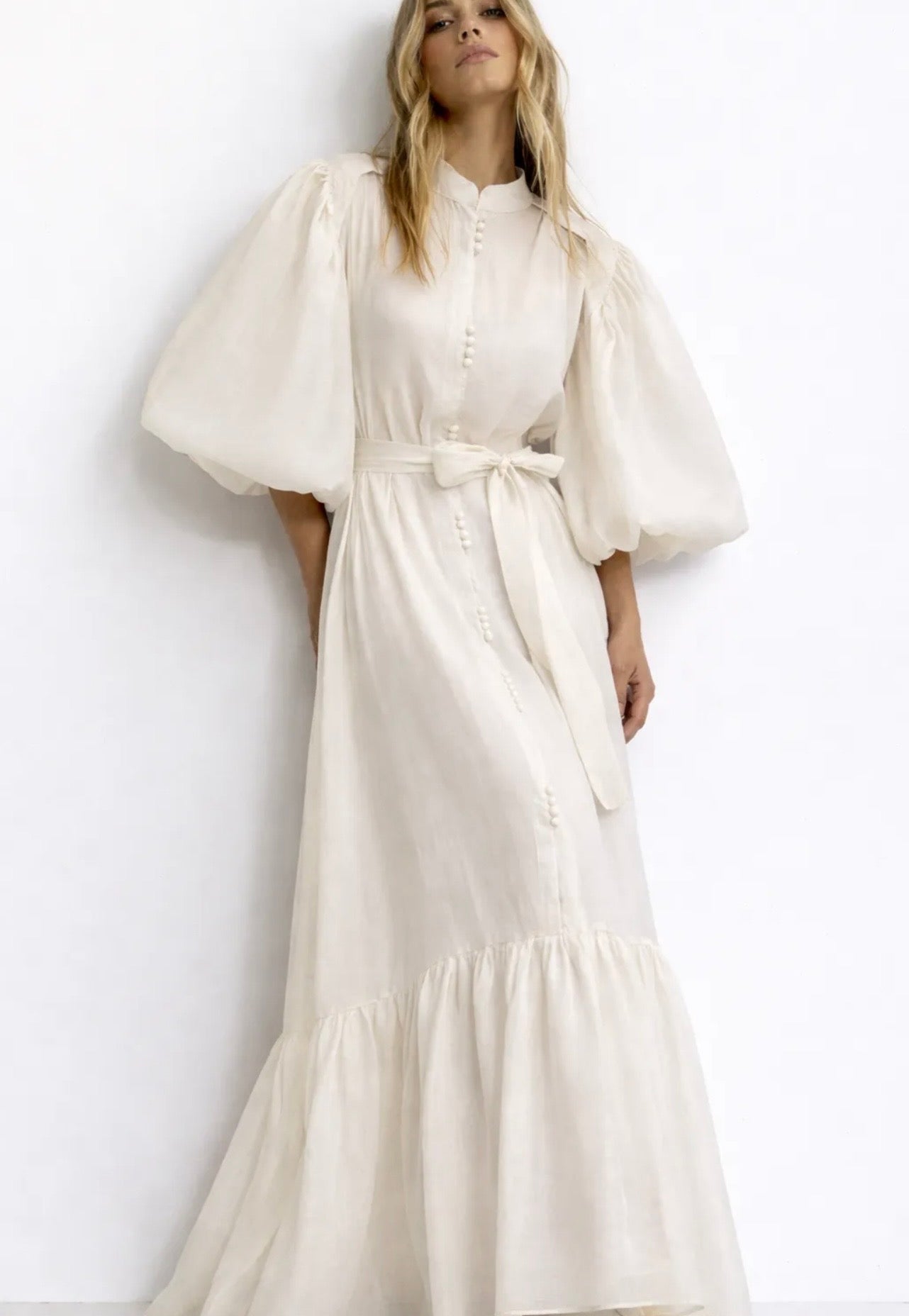 Robe Ella manches courtes ballon Ecru