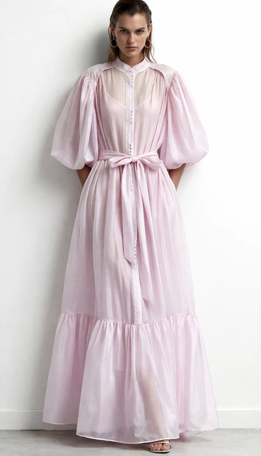 Robe Ella manches courtes ballon rose